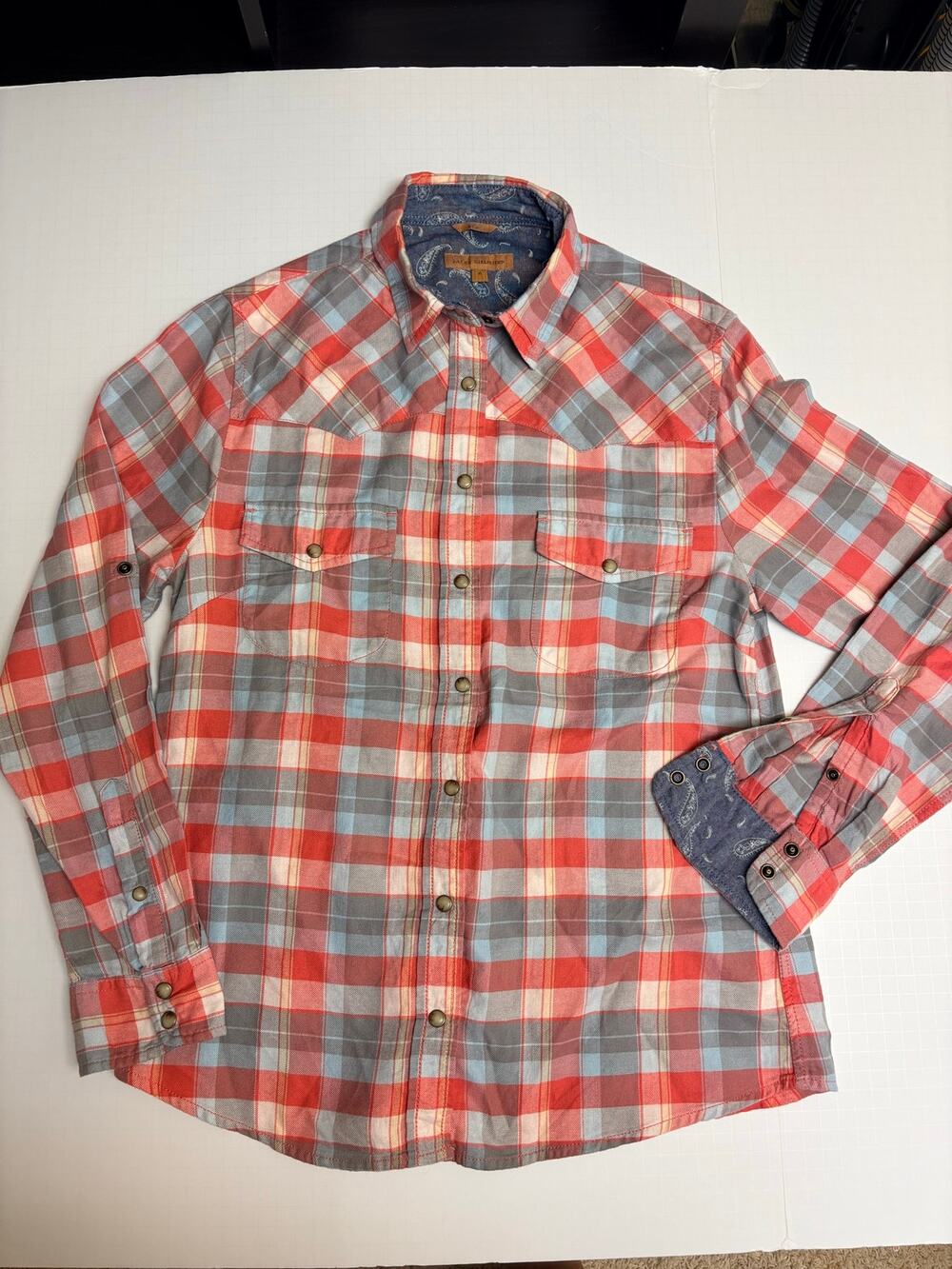 JACHS Jack’s Girlfriend Womens S Plaid Western Pearl 
Snap Shirt Cotton Red Blue